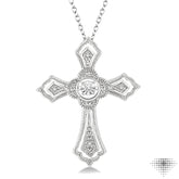 1/20 ctw Cross Charm Round Cut Diamond Emotion Pendant With Cable Chain in Sterling Silver